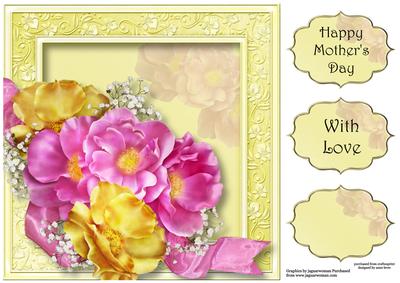 Pink & Yellow Spring Bouquet 8x8 Quick Topper