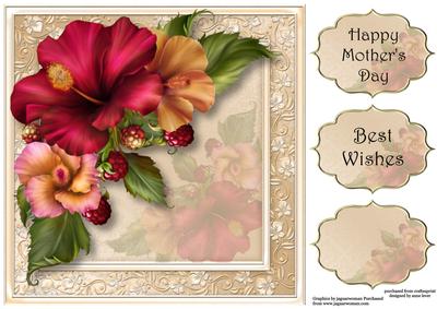 Vintage Hibiscus Flowers 8x8 Quick Topper