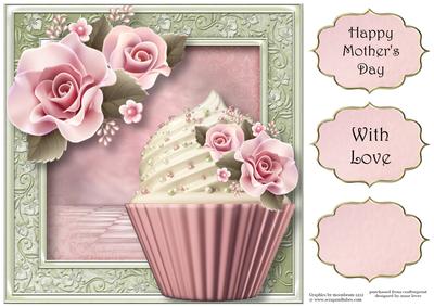 Pink Icing Rose Cupcake 8x8 Quick Topper