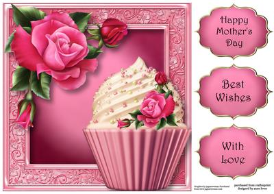 Deep Pink Rose Cupcake 8x8 Quick Topper