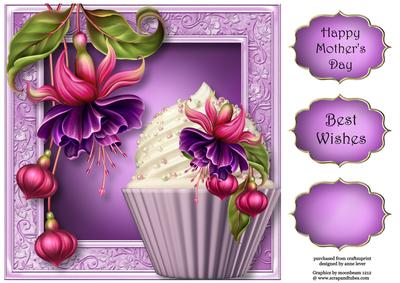 Fabulous Fuschias Cupcake 8x8 Quick Topper