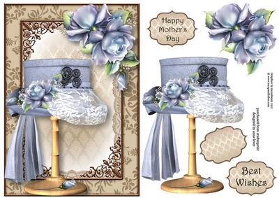 Steampunk Top Hat with Lace & Blue Roses