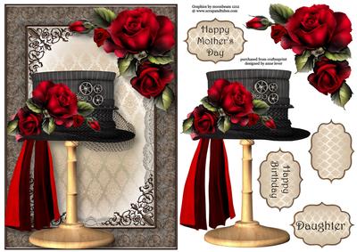 Steampunk Top Hat with Deep Red Roses
