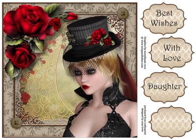 Steampunk Beauty & Red Roses 8x8 Quick Topper