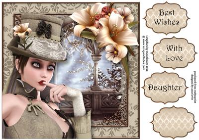 Steampunk Beauty with Ivory Lilies 8x8 Quick Topper