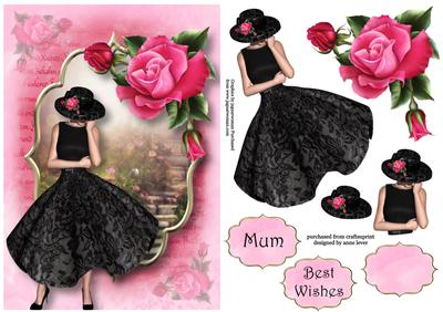 Elegant Black Dress & Deep Pink Roses