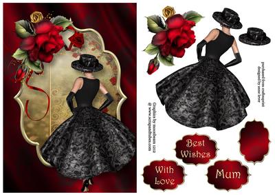 Elegant Black Dress & Red Roses Flamenco