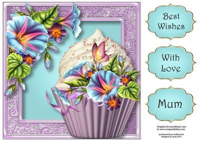 Morning Glory Cupcake 8x8 Quick Topper
