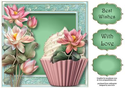 Lovely Lotus Cupcake 8x8 Quick Topper