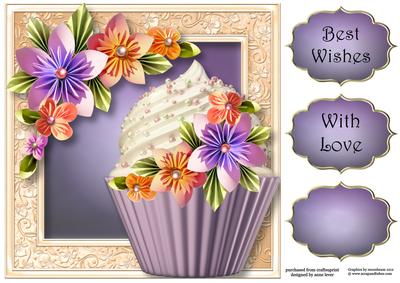 Origami & Pearl Cupcake 8x8 Quick Topper