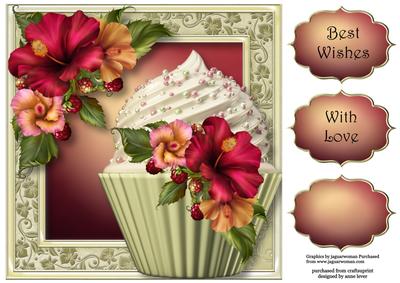 Hibiscus Berries Cupcake 8x8 Quick Topper