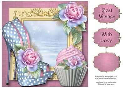 Eccentric Shoes, Cupcake & Pastel Roses 8x8 Quick Topper