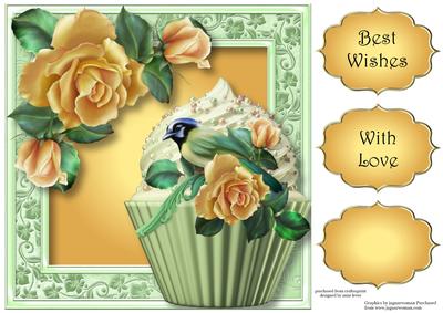 Antique Yellow Roses Cupcake 8x8 Quick Topper