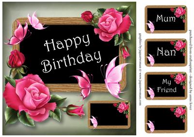 Birthday Black Board & Pink Roses 8x8 Quick Topper
