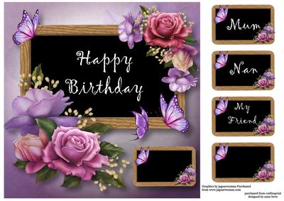 Birthday Black Board & Belle Roses 8x8 Quick Topper
