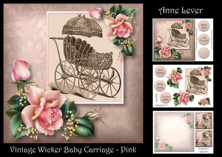 Vintage Wicker Baby Carriage - Pink Mini Kit