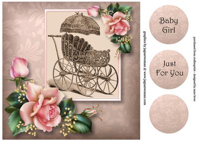 Vintage Wicker Baby Carriage - Pink 8x8 Quick Topper