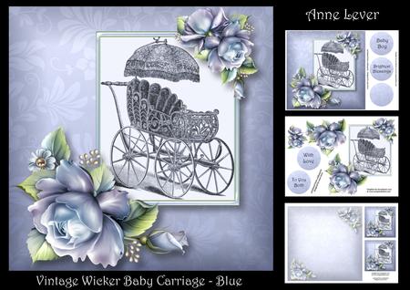 Vintage Wicker Baby Carriage - Blue Mini Kit