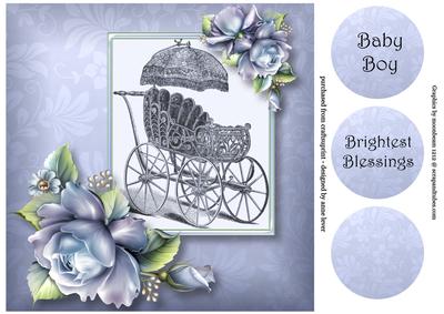 Vintage Wicker Baby Carriage - Blue 8x8 Quick Topper