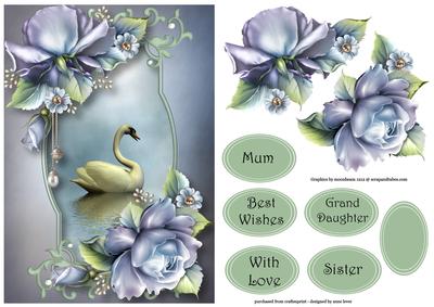 Beautiful Swan with Blue Roses A5