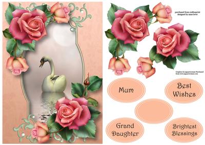 Beautiful Swan with Pink & Peach Roses A5