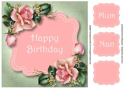 Pale Pink Roses Birthday 8x8 Quick Topper