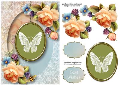 Lace Butterfly Pendant & Peach Roses