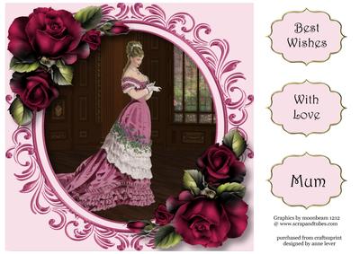 Victorian Ballgown & Magenta Roses 8x8 Quick Topper