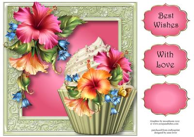 Gorgeous Hibiscus Cupcake 8x8 Quick Topper