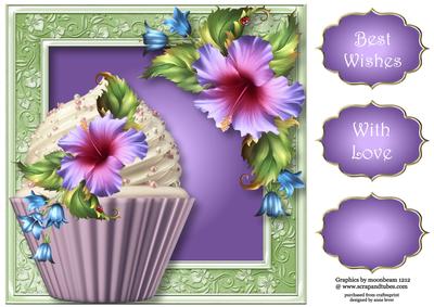 Purple Hibiscus Cupcake 8x8 Quick Topper