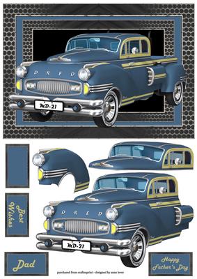 Blue Retro Truck A5 Landscape