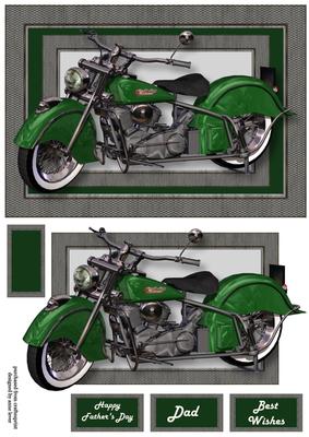 Green Retro Motorbike A5 Landscape