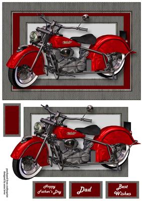 Red Retro Motorbike A5 Landscape