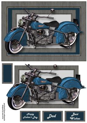 Blue Retro Motorbike A5 Landscape