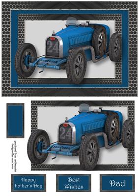 Blue Vintage Race Car A5 Landscape