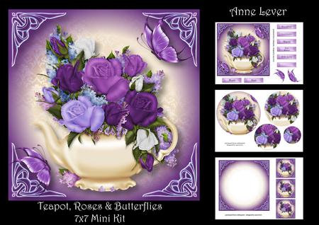 Teapot, Roses & Butterflies 7x7 Mini Kit