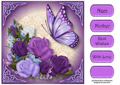 Heirloom Roses & Butterfly 8x8 Quick Topper