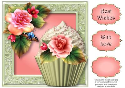 Pink Begonia Cupcake 8x8 Quick Topper