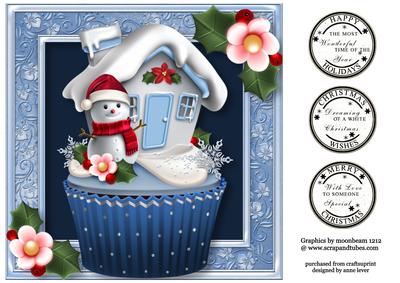 Christmas Cupcake - Snowman 8x8 Quick Topper
