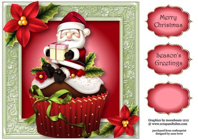 Christmas Cupcake - Santa 8x8 Quick Topper