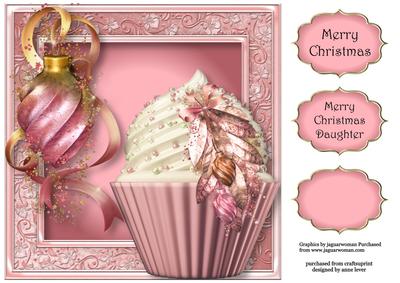 Bling Christmas Cupcake in Pink 8x8 Quick Topper