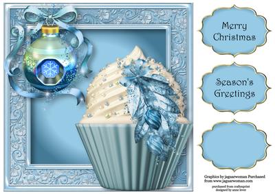 Bling Christmas Cupcake in Blue 8x8 Quick Topper