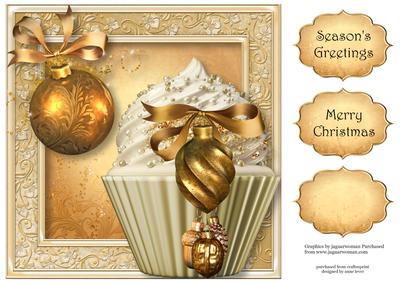 Bling Christmas Cupcake in Gold 8x8 Quick Topper