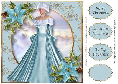 Ice Blue Poinsettia Winter Beauty 8x8 Quick Topper
