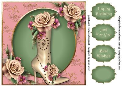 Fabulous Boot & Champagne Roses 8x8 Quick Topper