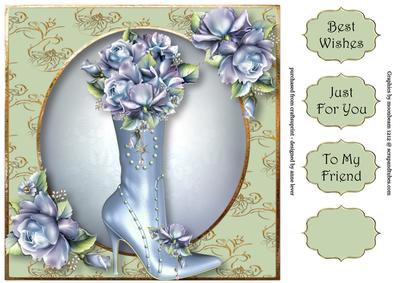 Fabulous Boot & Porcelain Roses 8x8 Quick Topper