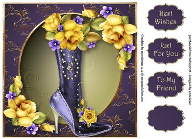 Fabulous Boot & Yellow Roses 8x8 Quick Topper