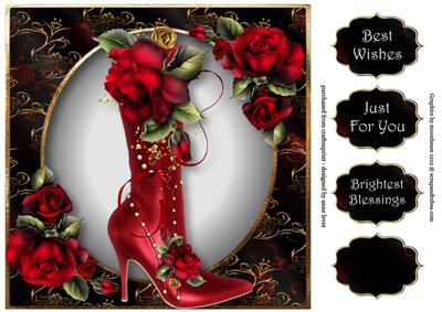 Fabulous Boot & Red Roses 8x8 Quick Topper