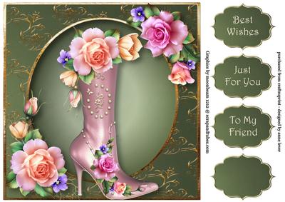 Fabulous Boot & Spring Roses 8x8 Quick Topper