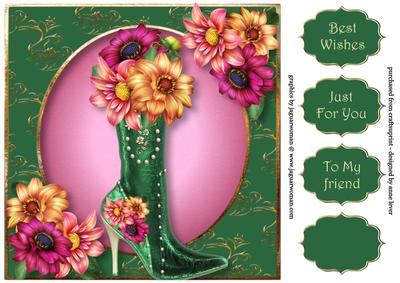 Fabulous Boot & Dahlia Blooms 8x8 Quick Topper